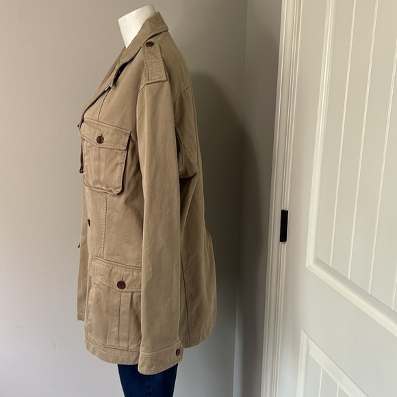 BANANA REPUBLIC Twill Utility Military Jacket Khaki Tan Womens Sz L NEW - Picture 5 of 16